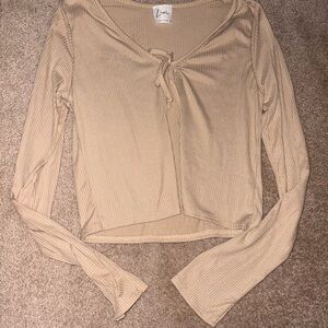 Olivia Rae Tan Tie Front Sailor Collar Blouse